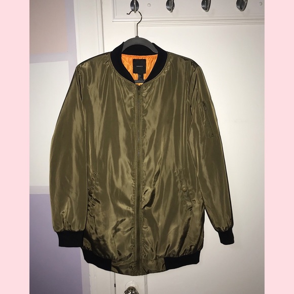 Forever 21 Jackets & Blazers - Forever 21 Long Army Green Bomber Jacket